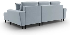 Világoskék bársony kinyitható tárolóhelyes sarokkanapé (jobb oldali-heverő résszel) Kyoto – Cosmopolitan Design