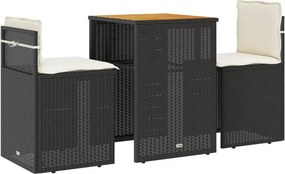 vidaXL 3 részes fekete polyrattan bisztrógarnitúra párnával