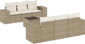 vidaXL 7 részes bézs polyrattan kerti ülőgarnitúra párnákkal