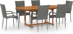 vidaXL 7 részes szürke polyrattan kerti étkezőgarnitúra