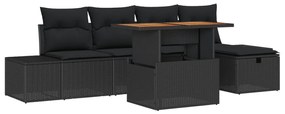 6 darabos Kerti Sofa Szett Párnákkal Fekete Poli Rattan