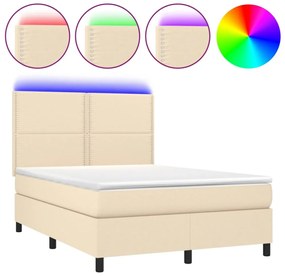 krémszínű szövet rugós és LED-es ágy matraccal 140x190cm