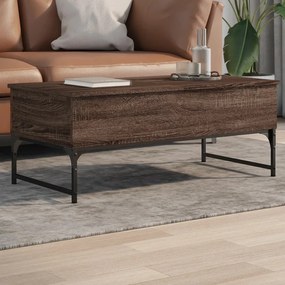 Barna tölgy szerelt fa és fém dohányzóasztal 100 x 50 x 40 cm