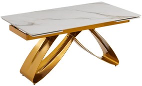 Fehér Márványhatású Bővíthető Kerámia Asztal Arany Lábbal. LUIGI 160-240 cm