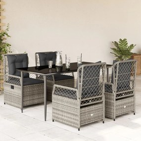5 részes szürke polyrattan kerti étkezőgarnitúra párnával