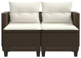 2 személyes barna polyrattan kerti kanapé zsámolyokkal