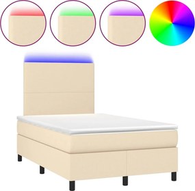 vidaXL krémszínű szövet rugós és LED-es ágy matraccal 120 x 200 cm