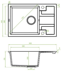 Laveo Barbados, 1 kamrás gránit mosogató 650x440x215 mm, fekete pettyes, LAV-SBB_713T