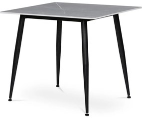 Szürke Márványhatású Kerámia Asztal Fekete Fém Lábbal. 80x80 cm. HT-398M_WT
