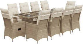 vidaXL 11 részes bézs polyrattan kerti bisztrógarnitúra párnákkal