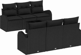 vidaXL Kerti Kanapé Szett Fekete 55 x 55 x 37 cm polirattan