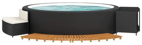 Fekete polyrattan és tömör akácfa jakuzzi-keret