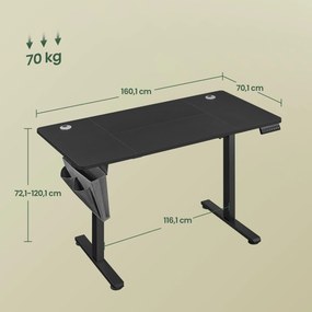 Elektromos állítható magasságú íróasztal, 160×70 cm, 4 memóriapozícióval, fekete