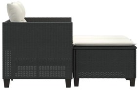 2 személyes fekete polyrattan kerti kanapé zsámollyal