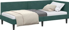 vidaXL Sarokágy keret fejtámlával Sötétzöld 80 cm x 200 cm Bársony