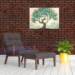 Üveg kép – Elegáns mozaik fával (70x50 cm)