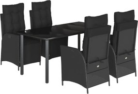 vidaXL 5 részes fekete polyrattan kerti étkezőgarnitúra párnákkal