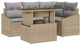 Kerti Sofaszett 5 db Bézs, Szürke Rattan, Poliészter