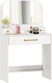 HOMCOM sminkasztal ívelt tükörrel, 3 fiók, fehér — 80 x 40 x 135 cm | Aosom