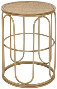 Kerek kisasztal fém vázzal és rattan asztallappal