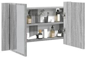 szürke sonoma akril LED-es tükrös fürdőszobaszekrény 80x12x45cm