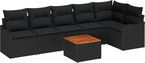 vidaXL Kerti Kanapé Szett párnával 7 pcs Fekete polirattan