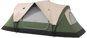 Outsunny Családi Kempingtábor 6-8 Főre, Összecsukható Kempingtábor 2 Szobával és Vízálló Hordtáskával Túrázáshoz 450x215x180 cm Olíva Zöld és Világosb