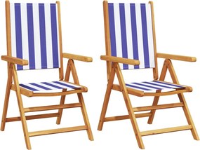 vidaXL 2 db kék és fehér tömör akácfa és szövet kerti szék