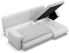 Tokio sarokkanapé, 2 ágyneműtartóval, fonott + műbőr, jobboldali, szürke - fehér