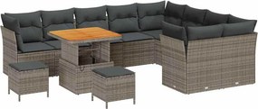 vidaXL Kerti Kanapé Szett 12 pcs Szürke polirattan
