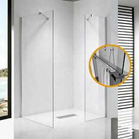 Stuxi Milano Easy Kombi Plus 1 Walk-in zuhanyfal, 140x80 cm, 8 mm vastag vízlepergető biztonsági üveggel, helytakarékos stabilizátorral, polccal