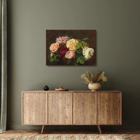 Üveg kép - Henri Fantin-Latour, Roses de Nice on a Table, reprodukciók (70x50 cm)