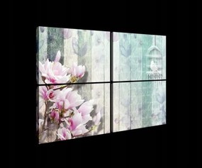 Vászonkép 120x80 moduláris magnólia virágok madár kalitka vintage shabby chic