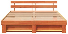 Ágykeret fejtámlával Viaszbarna 200 x 200 cm Tömör fenyőfa