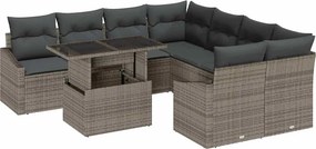 vidaXL Kerti Kanapé Szett párnával 9 pcs Szürke polirattan
