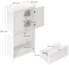 2 ajtós tárolószekrény 2 fiókkal 60x30x110cm