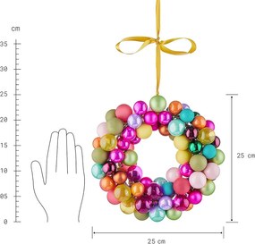 X-MAS üveggömb koszorú, színes Ø25cm