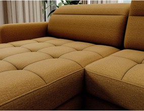 Sárga bársony kinyitható-tárolóhelyes sarokkanapé (jobb oldali-U alakú) Berrto – ELTAP