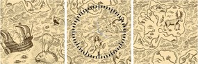 Kép - Vintage térkép, illusztrációk (órával) (90x30 cm)