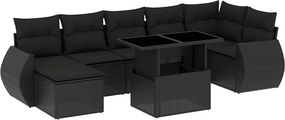 vidaXL 8 részes fekete polyrattan kerti ülőgarnitúra párnákkal