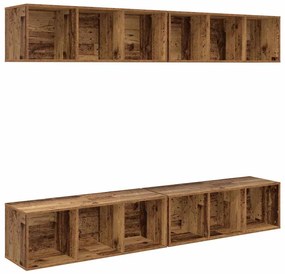 Fali TV Szekrény 4 pcs Régi fa 37 x 37 x 107.5 cm Műanyag Fa