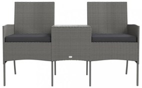 kétszemélyes antracitszürke polyrattan kanapé teázóasztallal