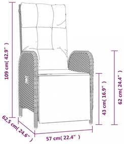 2 db szürke polyrattan dönthető kültéri szék párnával