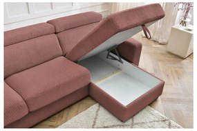 Rózsaszín kordbársony kinyitható sarokkanapé (variálható) Monaco – Bobochic Paris