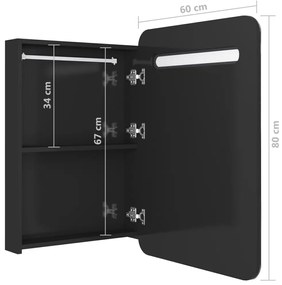 fényes fekete LED-es tükrös fürdőszobaszekrény 60 x 13 x 70 cm