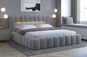 Franciaágy 140 cm Luxa (szürke) (ágyráccal, matraccal és LED-del). 1041558