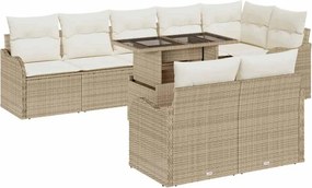 vidaXL Kerti Kanapé Szett párnával 9 pcs Bézs Poli rattan