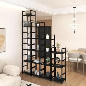 Fekete 3 szintes nyitott könyvespolc, tároló állvány fém lábakkal - 29x80cm Intenso