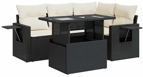 5 részes fekete polyrattan kerti kanapészett párnákkal