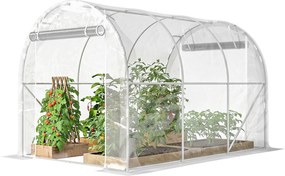 Outsunny 6 m² alagút fóliaüvegház — horganyzott acél váz, 150 g/m² PE takaró, 2 feltekerhető cipzáras ajtó, 195×295×195 cm — átlátszó | Aosom